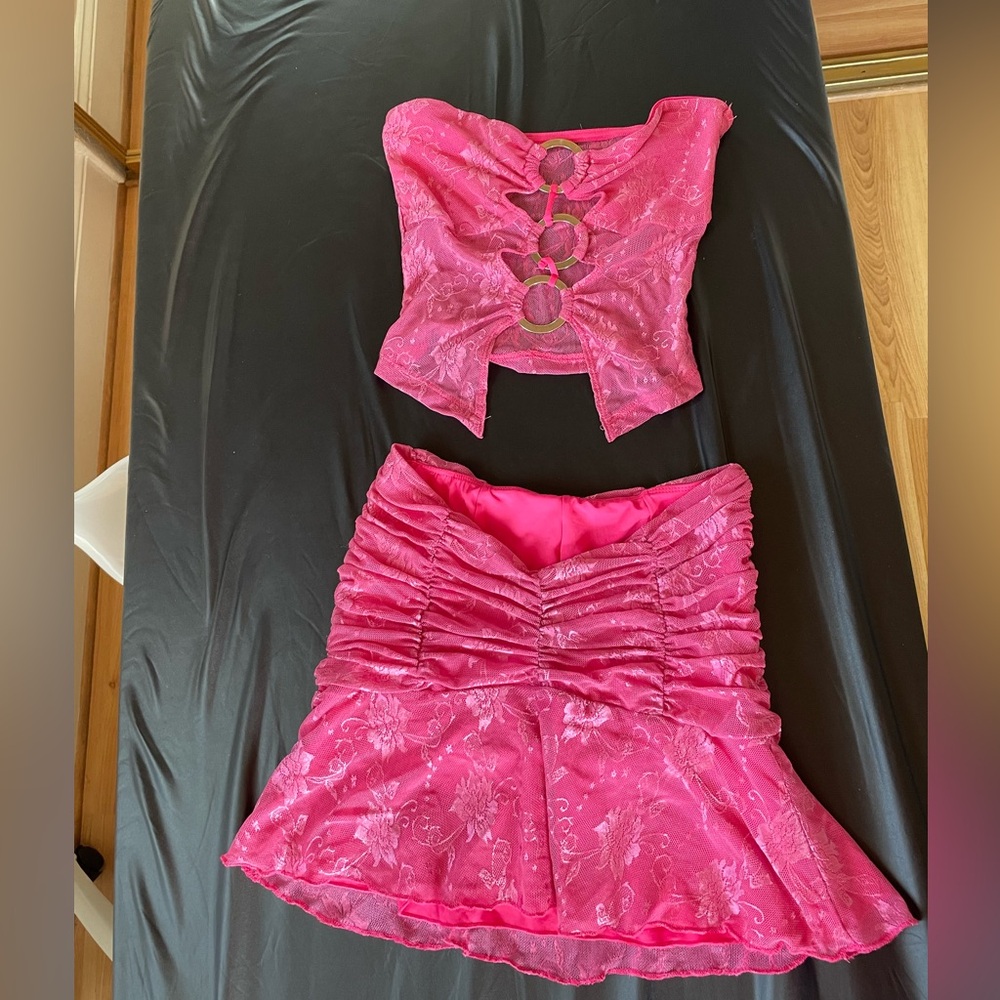 Pink Floral Crop Top and Skirt Set